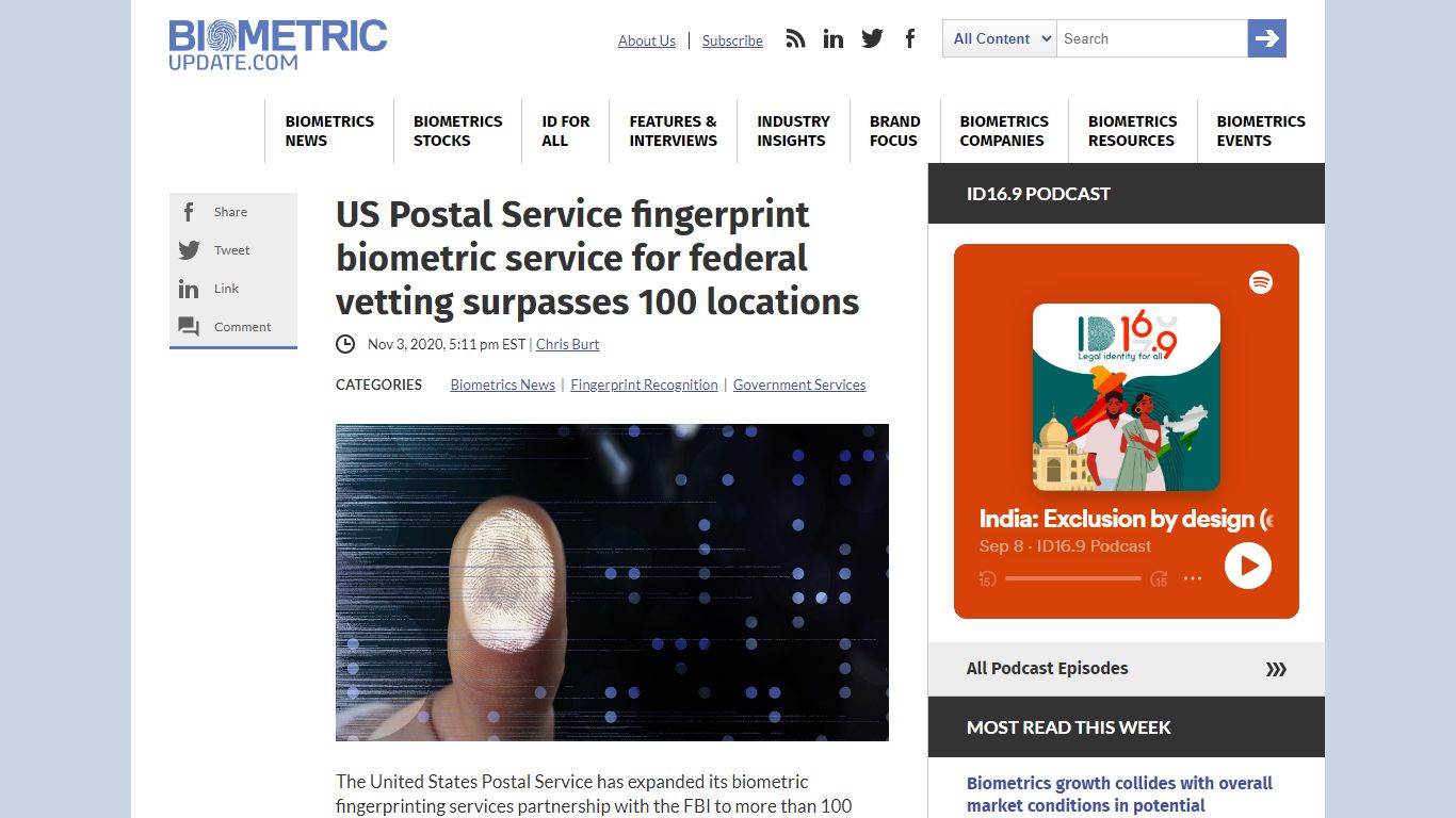 US Postal Service fingerprint biometric service for federal vetting ...